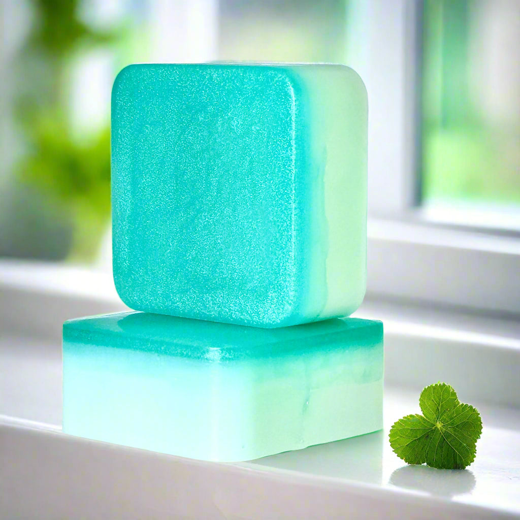 Clover Chorus Natural Soap Front and Side Stacked Side Angle